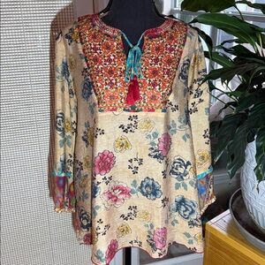 John Mark Multicolor Floral Embroidered Blouse